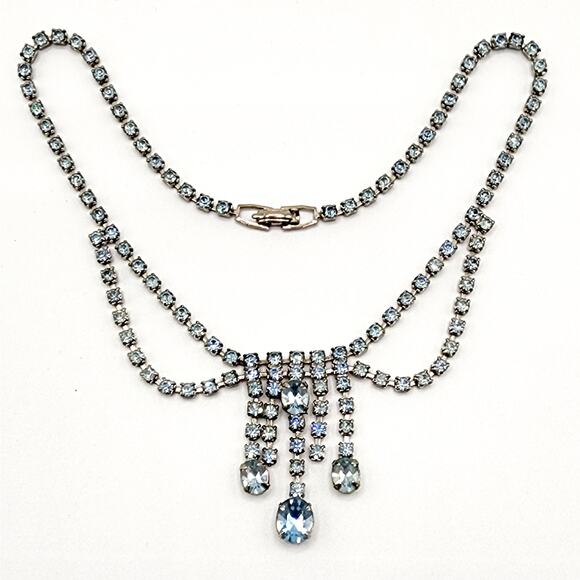 1950s Blue Crystal Swag Necklace – Promcore / Bridal - Picture 5 of 6